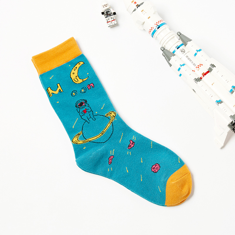 Space Tour Series Lovers Socks Creative Astronaut Men Women Site Cotton Socks